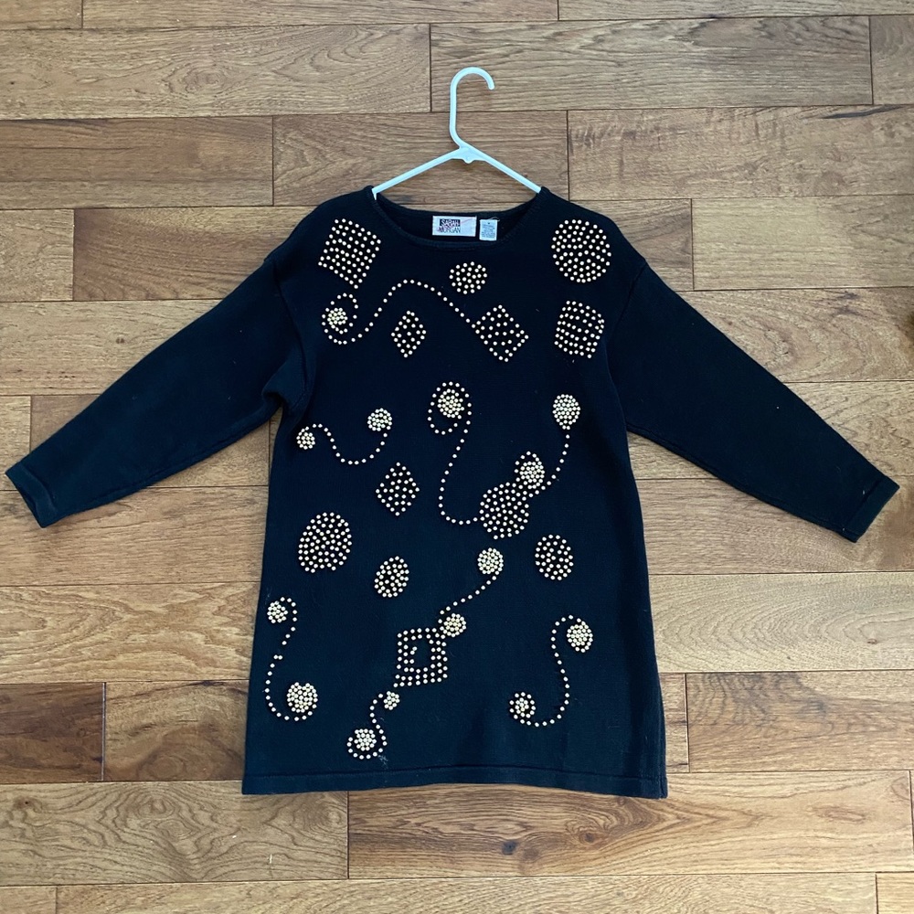 Vintage Sarah Morgan Black Sweater with Gold Beads- Size Medium